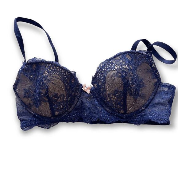 Betsey Johnson Navy Lace Push Up Bra, Size 34B - Picture 1 of 8